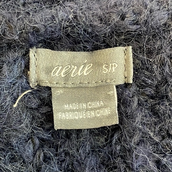 Aerie Navy Blue Wool Fuzzy Ribbed Sweater Tie Cardigan Long Sleeve NWOT - Picture 4 of 13